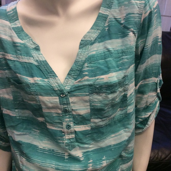 Torrid 3/4 sleeve long blouse turquoise/white - Picture 3 of 9